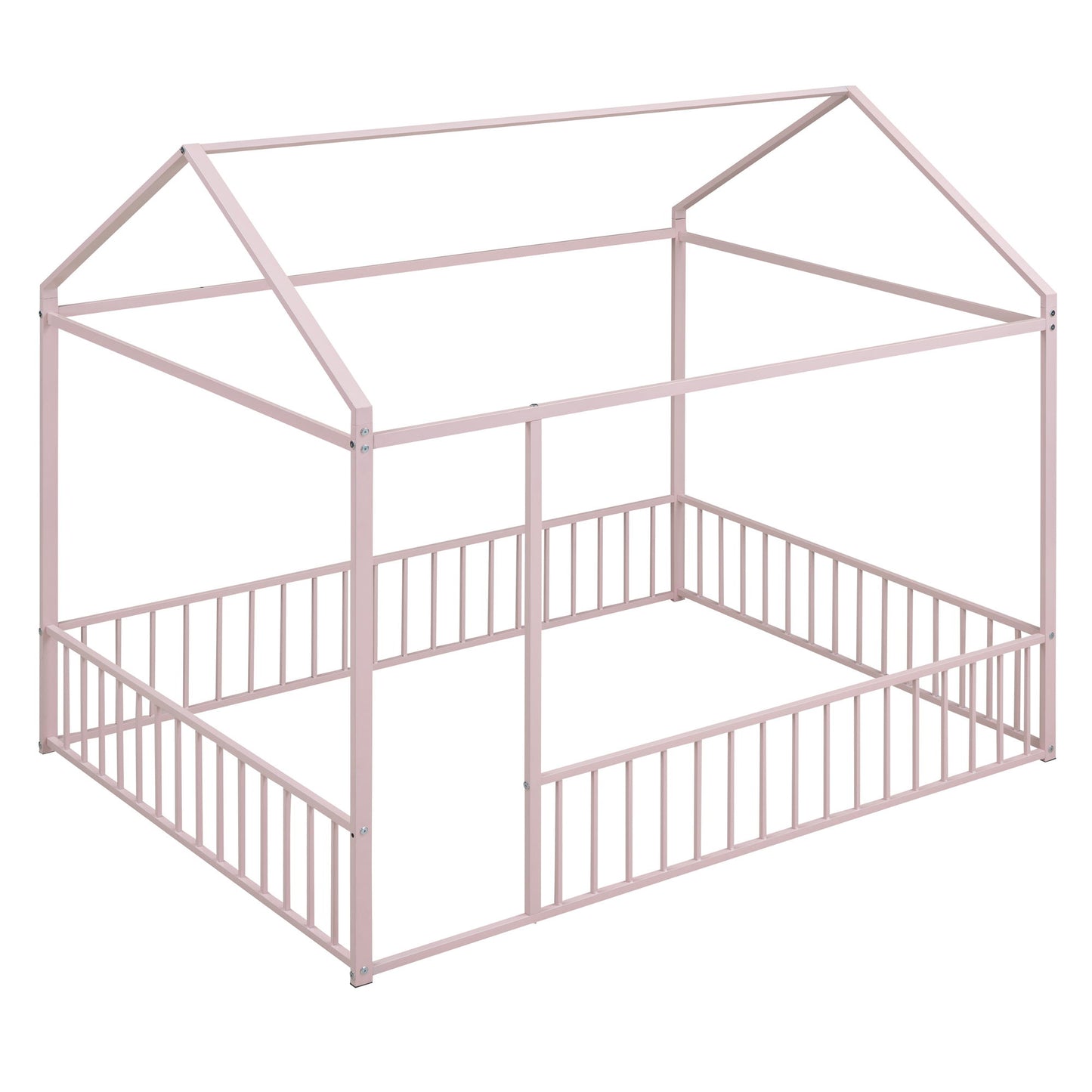 Full Size Bed House Bed Frame With Fence - Pink