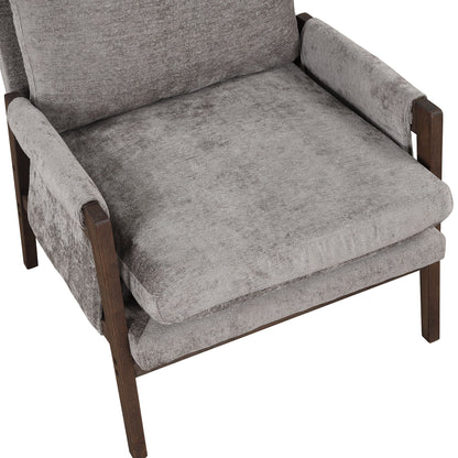 Mid-Century Modern Velvet Accent Chair, Leisure Chair With Solid Wood And Thick Seat Cushion For Living Room, Bedroom, Studio - Gray