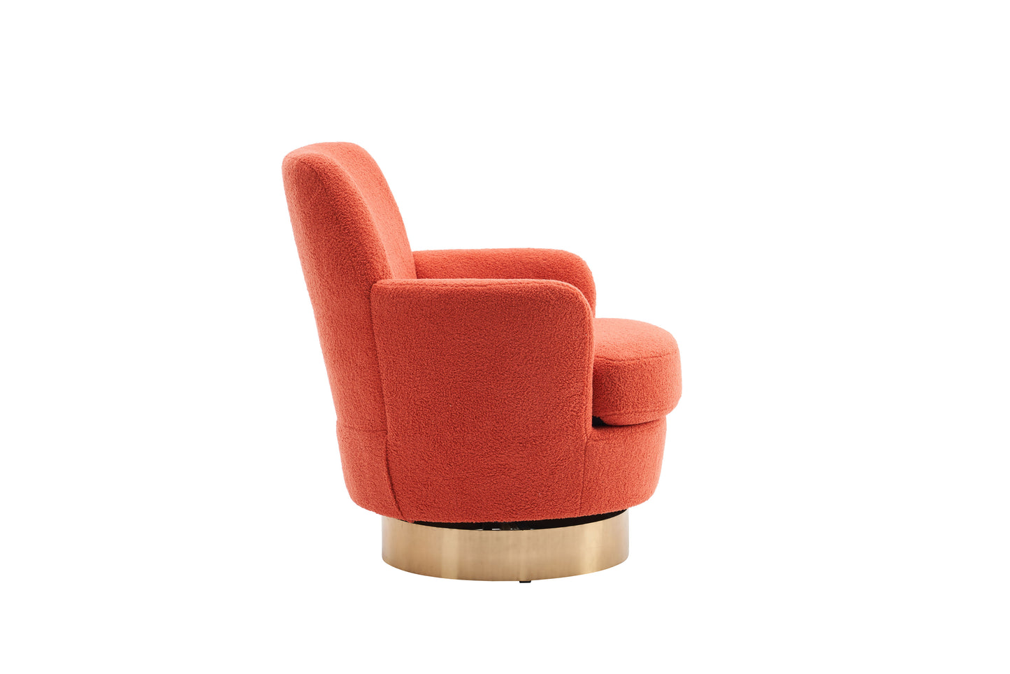 Teddy Swivel Barrel Chair, Swivel Accent Chairs Armchair For Living Room, Reading Chairs For Bedroom Comfy, Round Barrel Chairs With Gold Stainless Steel Base - Orange