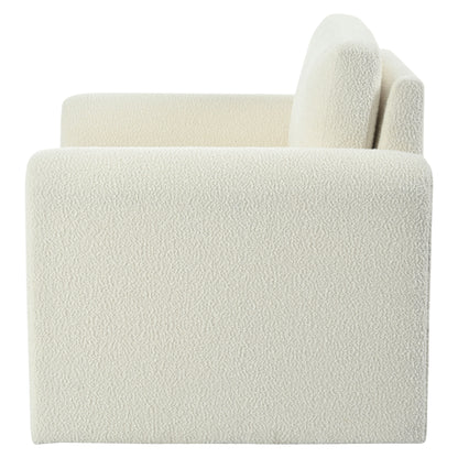 Modern Boucle Upholstered Accent Chair Luxurious Comfort & Sturdy Support, Solid Wood Frame - Ivory