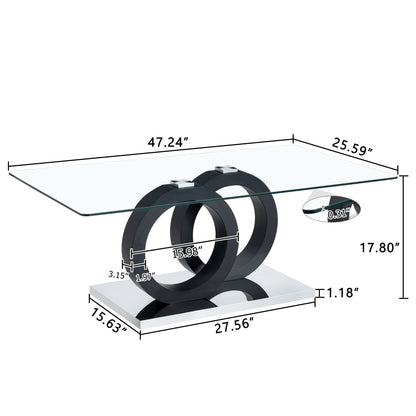 Modern Style Glass Top Coffee Table, Suitable For Living Rooms And Lounge Areas - Black