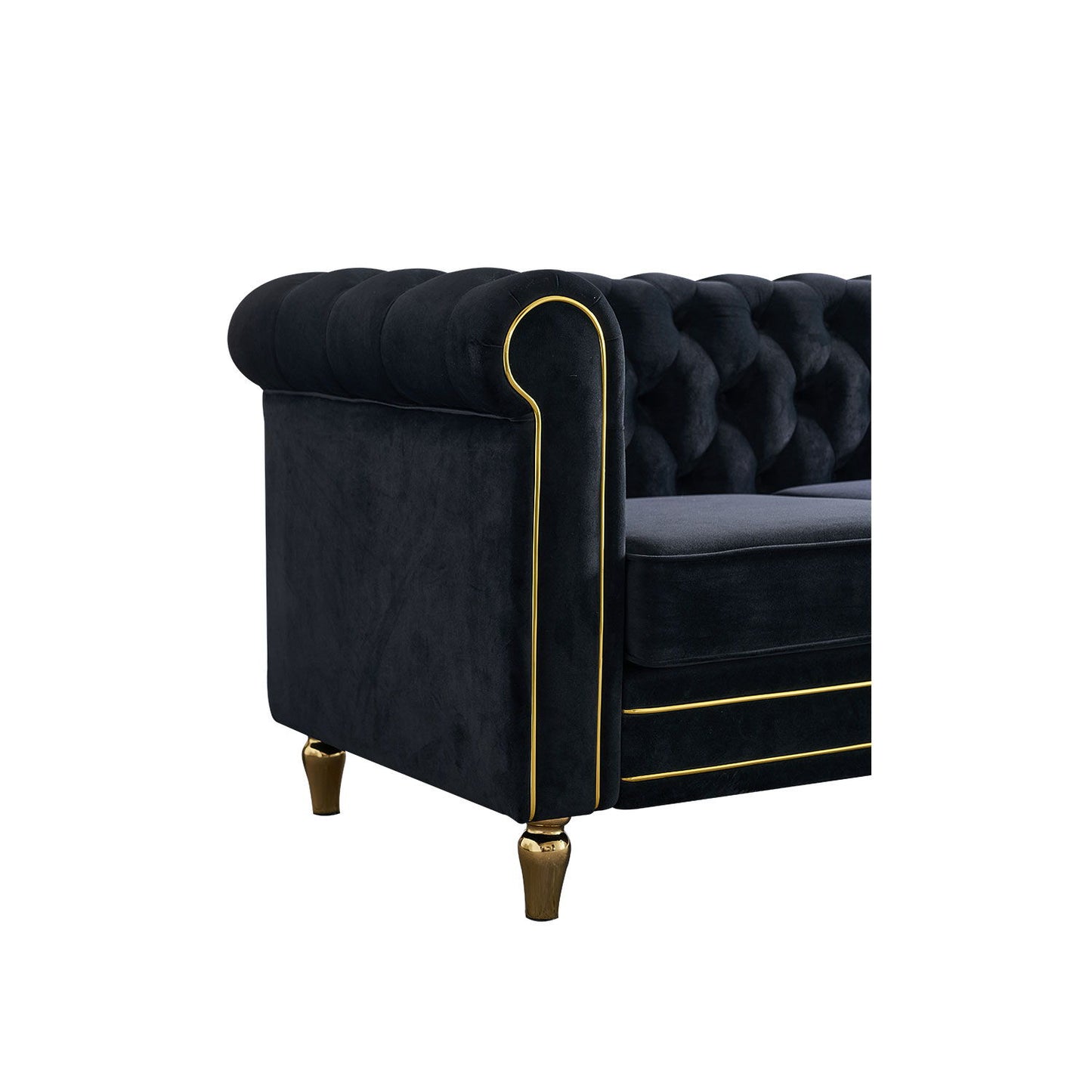 Chesterfield - Velvet Sofa 84.65" For Living Room - Black