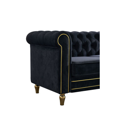 Chesterfield - Velvet Sofa 84.65" For Living Room - Black