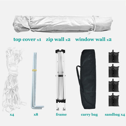 10'X10' Folding Canopy With 4 Removable Sidewalls Outdoor Event Shelter UPF 50+ Gazebo Portable Tents For Parties Beach Camping Wedding Ez Pop Up Canopy 4 Pieces Weight Bag + Carry Bag - White