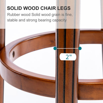 Seat Height 26'' Cow Top Leather Wooden Bar Stool, 360 Degree Swivel Bar Height Chair With Backs For Home Kitchen Counter - Blue
