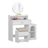 White Vanity Desk With 360ÔøΩÔøΩ Rotated Mirror And Adjustable Lights, Girls Makeup Vanity Table With Storage Chair And Side Cabinet - Antique White