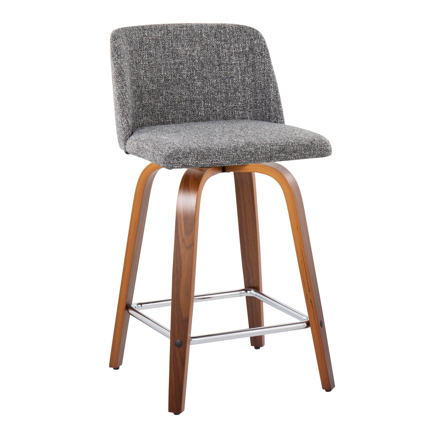 Toriano - Mid-Century Modern Fixed Height Counter Stool With Swivel And Square Footrest (Set of 2) - Walnut / Gray