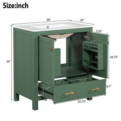 Bathroom Vanity With Single Sink, Combination Under Counter Sink, Bathroom Storage Cabinet With 2 Doors And A Drawer, Soft Closure, Multifunctional Storage - Green