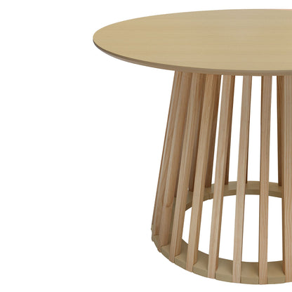 Modern Round Coffee Table With Grille Molding For Living Room, Bedroom, Or Balcony - Oak