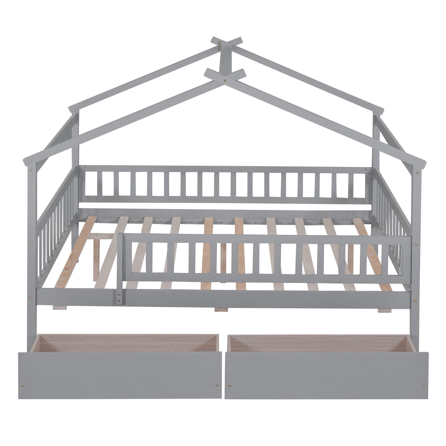 Full Size House Bed With 2 Drawers - Gray