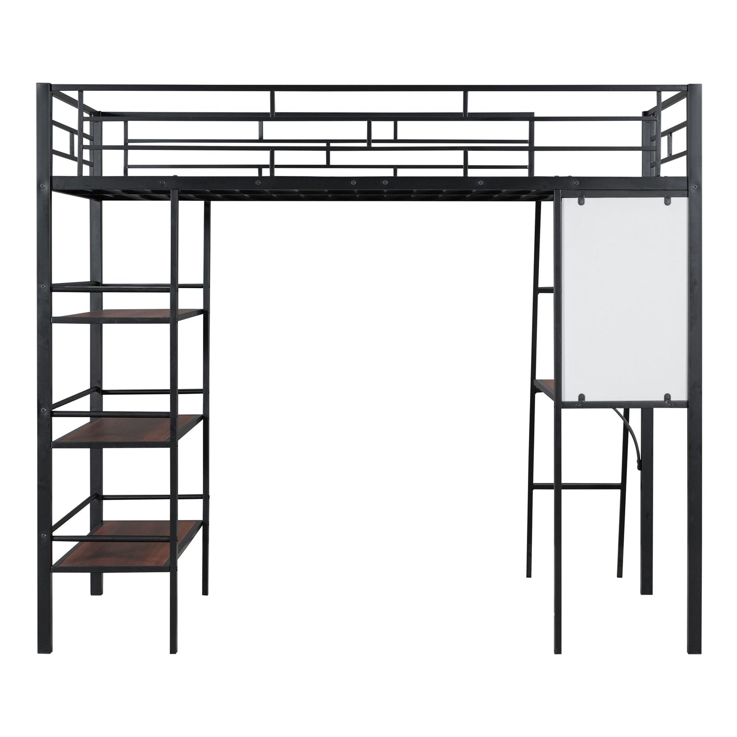 Twin Size Loft Bed With 3 Layers Of Shelves And Desk, Stylish Frame Bed - Black