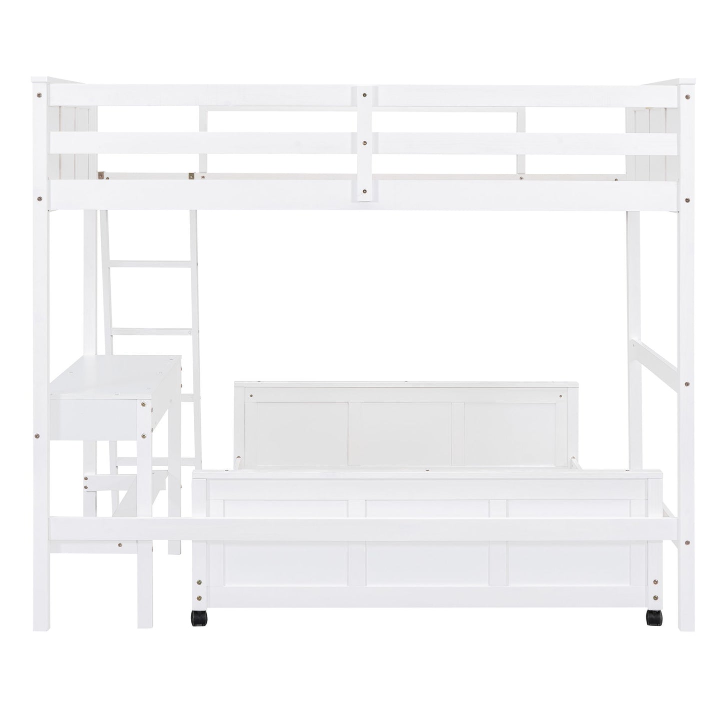 Twin Over Full Bunk Bed With Desk - White