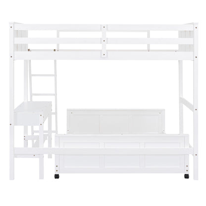 Twin Over Full Bunk Bed With Desk - White