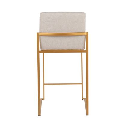 Fuji - Contemporary High Back Counter Stool (Set of 2) - Gold / Beige