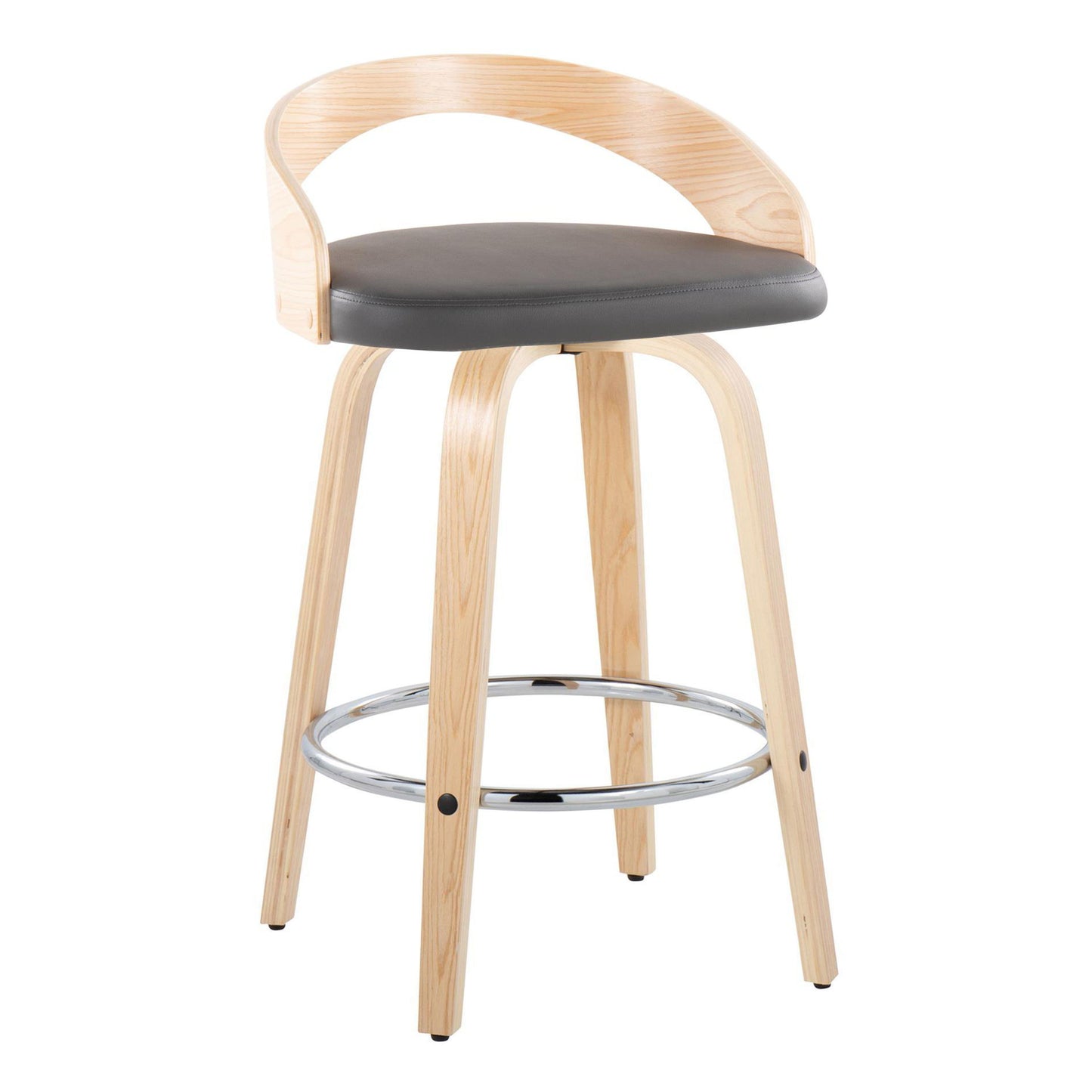 Grotto - Contemporary Fixed Height Counter Stool With Swivel With Round Footrest (Set of 2) - Natural / Gray