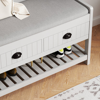 Modern 3 In 1 Hallway Hall Tree With Storage Drawers, Coat Rack, Shoe Rack Bench, And Cushion - Gray