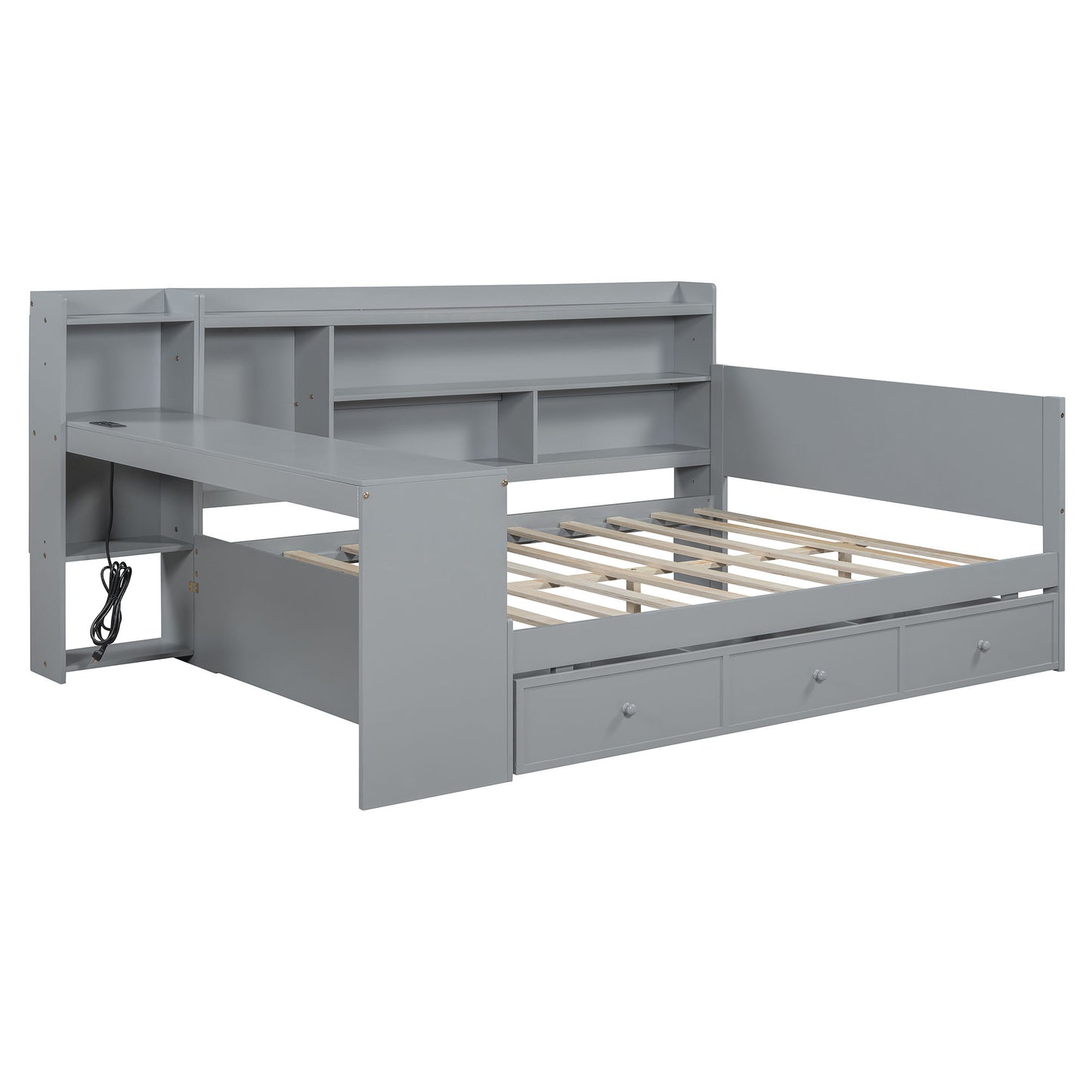 Full Size Daybed With 3 Drawers USB Ports And Desk - Gray