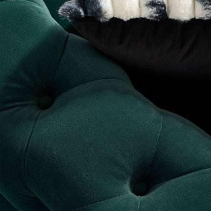 Chesterfield - Modern Tufted Velvet Living Room Sofa, 84.25''W Couch - Green