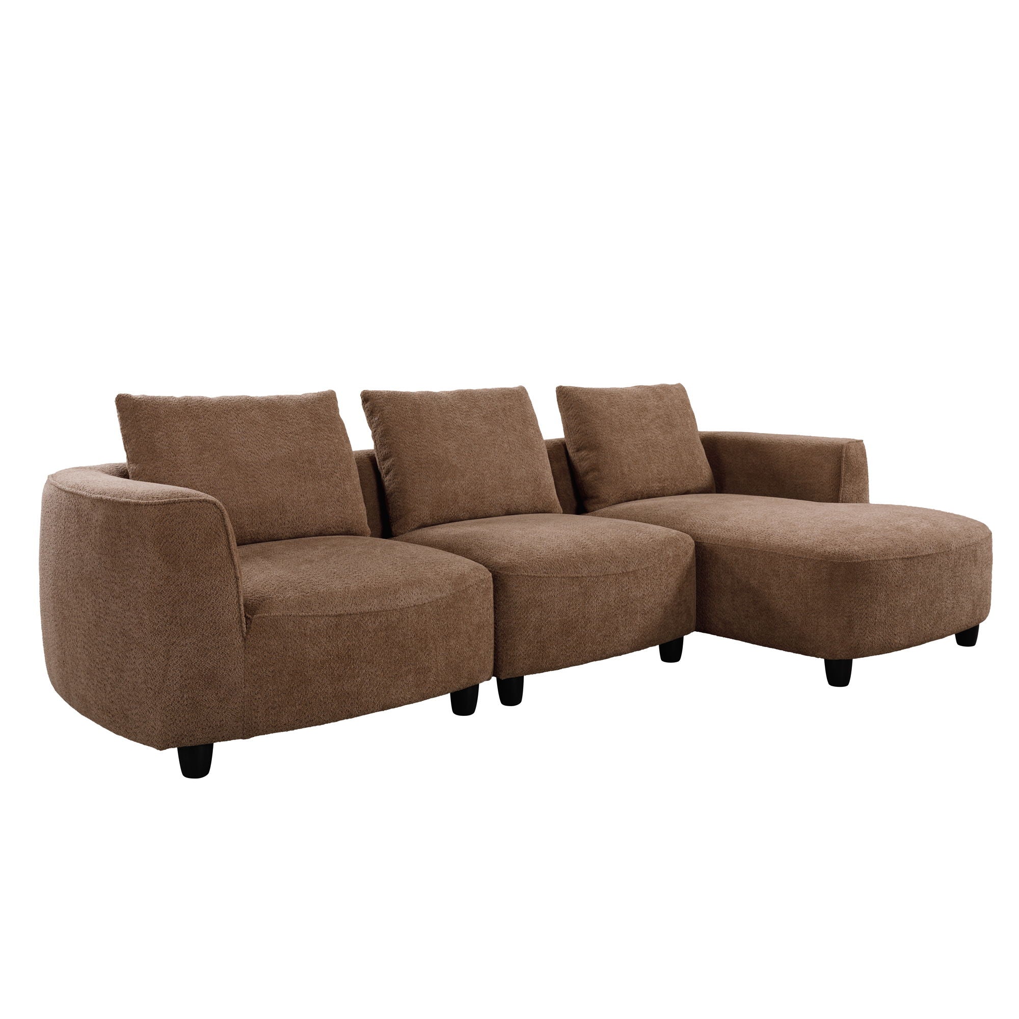 Mid - Century Modern Three Seater Sofa, Lamb Wool Fabric - Camel