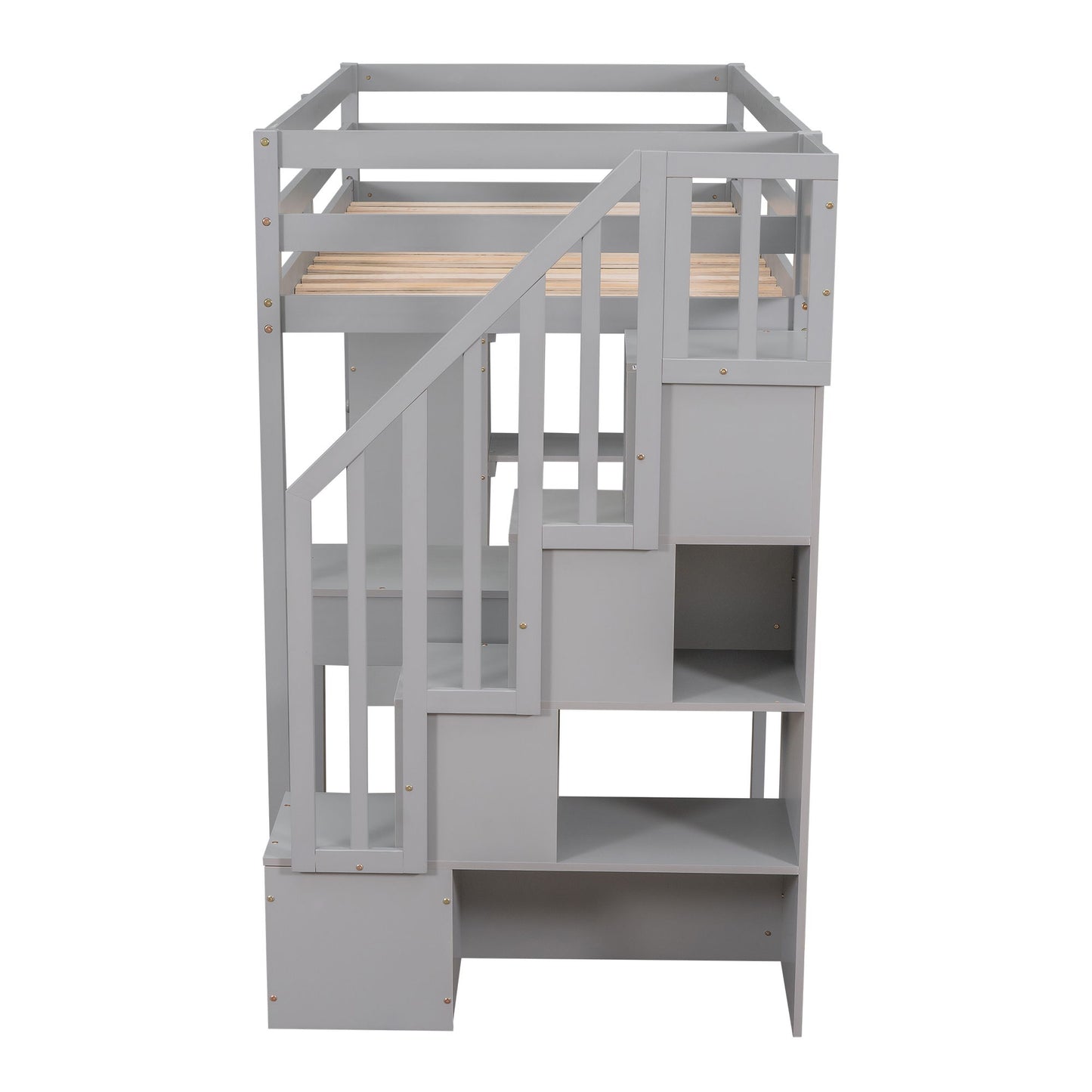 Twin Size Loft Bed With Storage Drawers, Desk And Stairs With Shelves - Gray