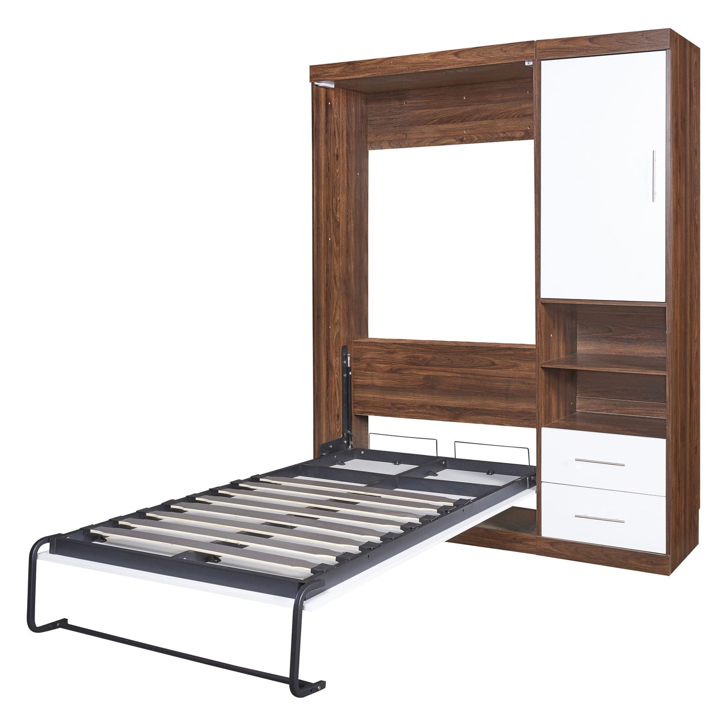 Twin Size Murphy Wall Bed With Cabinet - White