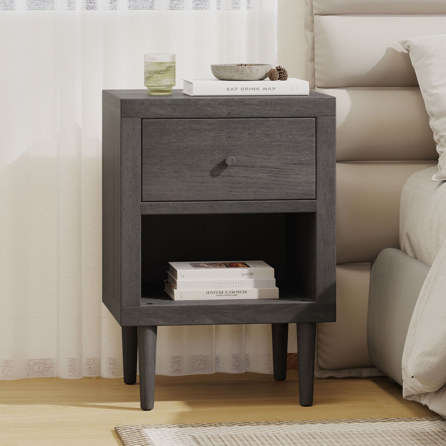 Nystrom - Wood Single Drawer Nightstand - Gray