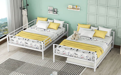 Full Over Full Metal Bunk Bed With Trundle - White