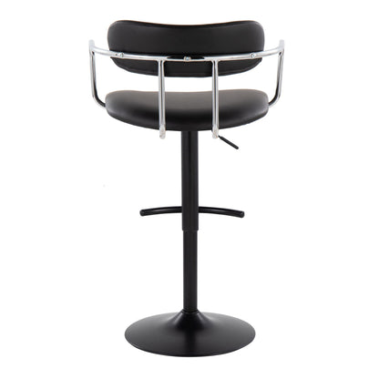 Demi - Contemporary Adjustable Height Barstool With Swivel With Rounded T Footrest (Set of 2) - Black / Chrome / Black