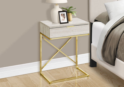 Accent Side Table, Storage Drawer, Marble Look Contemporary & Modern - Beige