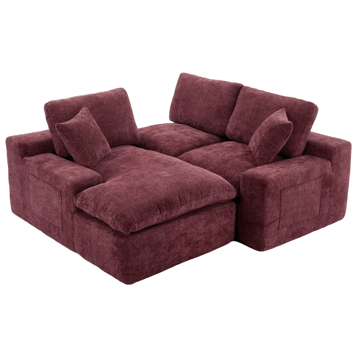 Cloud Sectional Sofa Upholstered Sofa Couch With Double-Layer Cushion And Side Pockets - Red