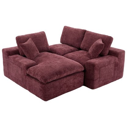 Cloud Sectional Sofa Upholstered Sofa Couch With Double-Layer Cushion And Side Pockets - Red