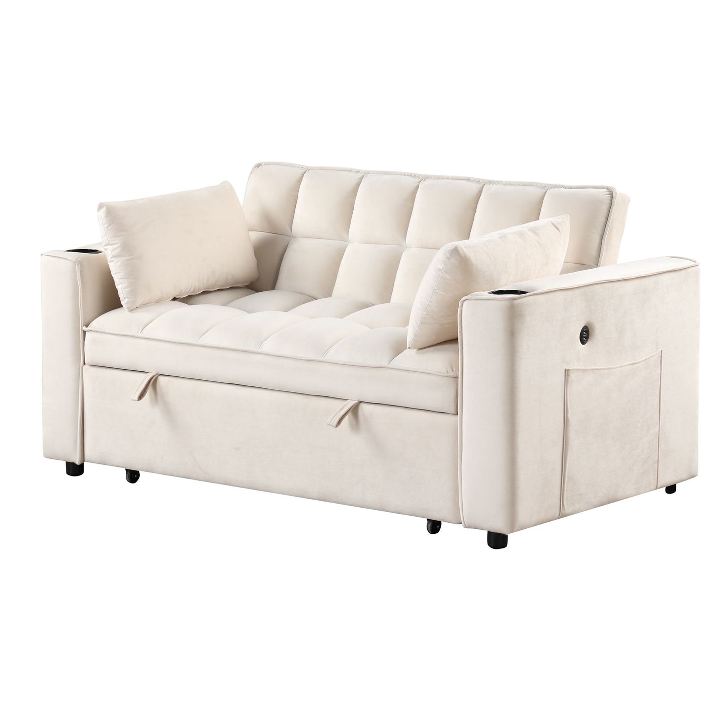 Multi Functional Sofa Bed With Cup Holder And USB Port For Living Room Or Apartments - Milk White