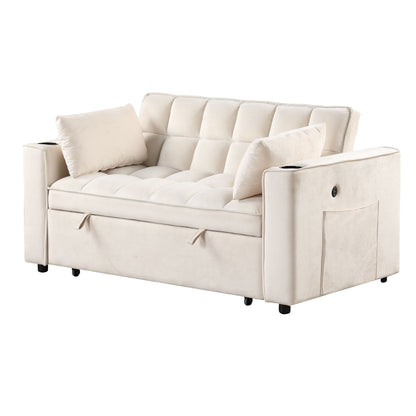 Multi Functional Sofa Bed With Cup Holder And USB Port For Living Room Or Apartments - Milk White
