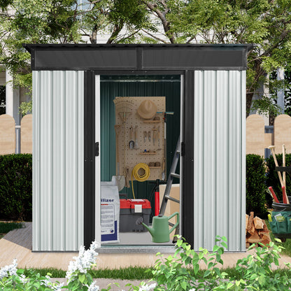 6Ft X 5Ft Outdoor Metal Storage Shed With Window And Transparent Plate For Garden, Lawn - White / Black
