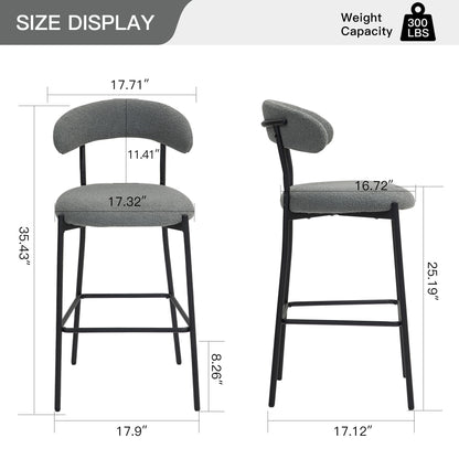 Counter Height Bar Stools Teddy Fabric Cover Kitchen Island Counter Bar Stool With Black Powder Coating Base And Footrest - Gray