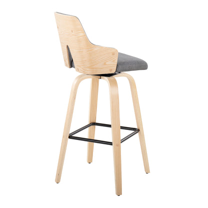 Stella - Contemporary Fixed Height Barstool With Swivel Square Footrest (Set of 2) - Natural / Light Gray