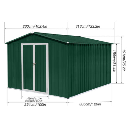 10'x8' Garden Sheds Outdoor Storage Sheds - Green / White