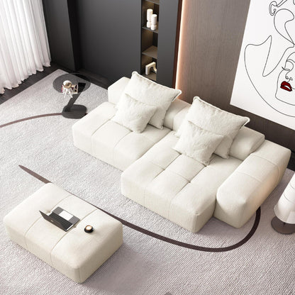 Modern Oversized Modular Sectional Sofa With Ottoman, Seat, Chaise Lounge And Armrest, Sparkling Chenille Fabric Soft Cushion Sofa With 4 Pillows, 4 Pieces Diy Combination Tufted Sofa, No Assembly Required - Beige