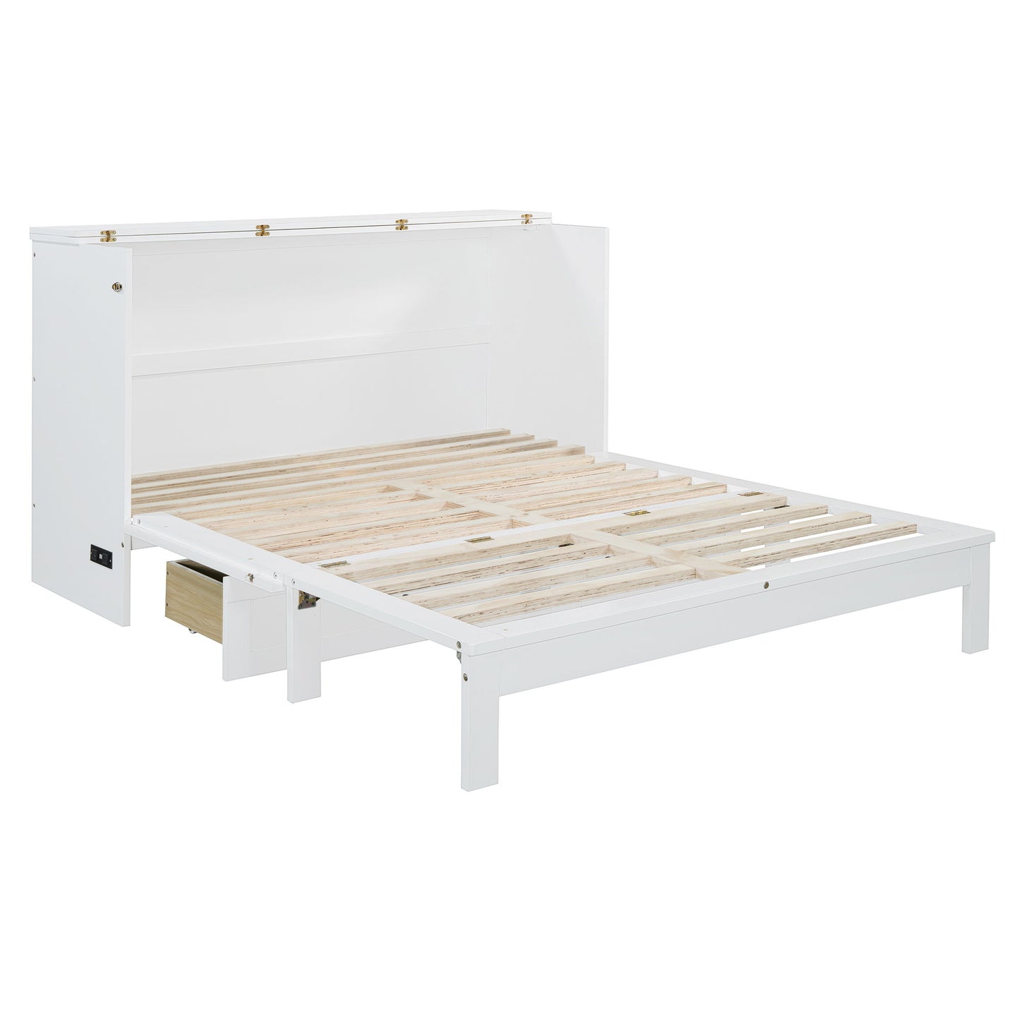 Queen Size Murphy Bed With Large Drawers - White