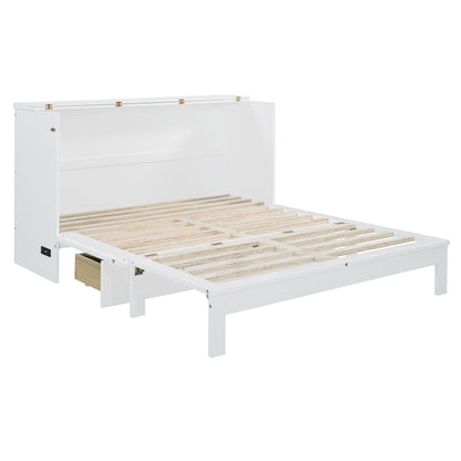 Queen Size Murphy Bed With Large Drawers - White