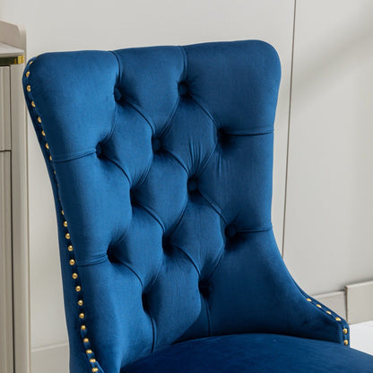Nikki - Modern, High-End Tufted Solid Wood Contemporary Velvet Upholstered Dining Chair With Golden Stainless Steel Plating Legs, Nailhead Trim (Set of 2) - Blue / Gold