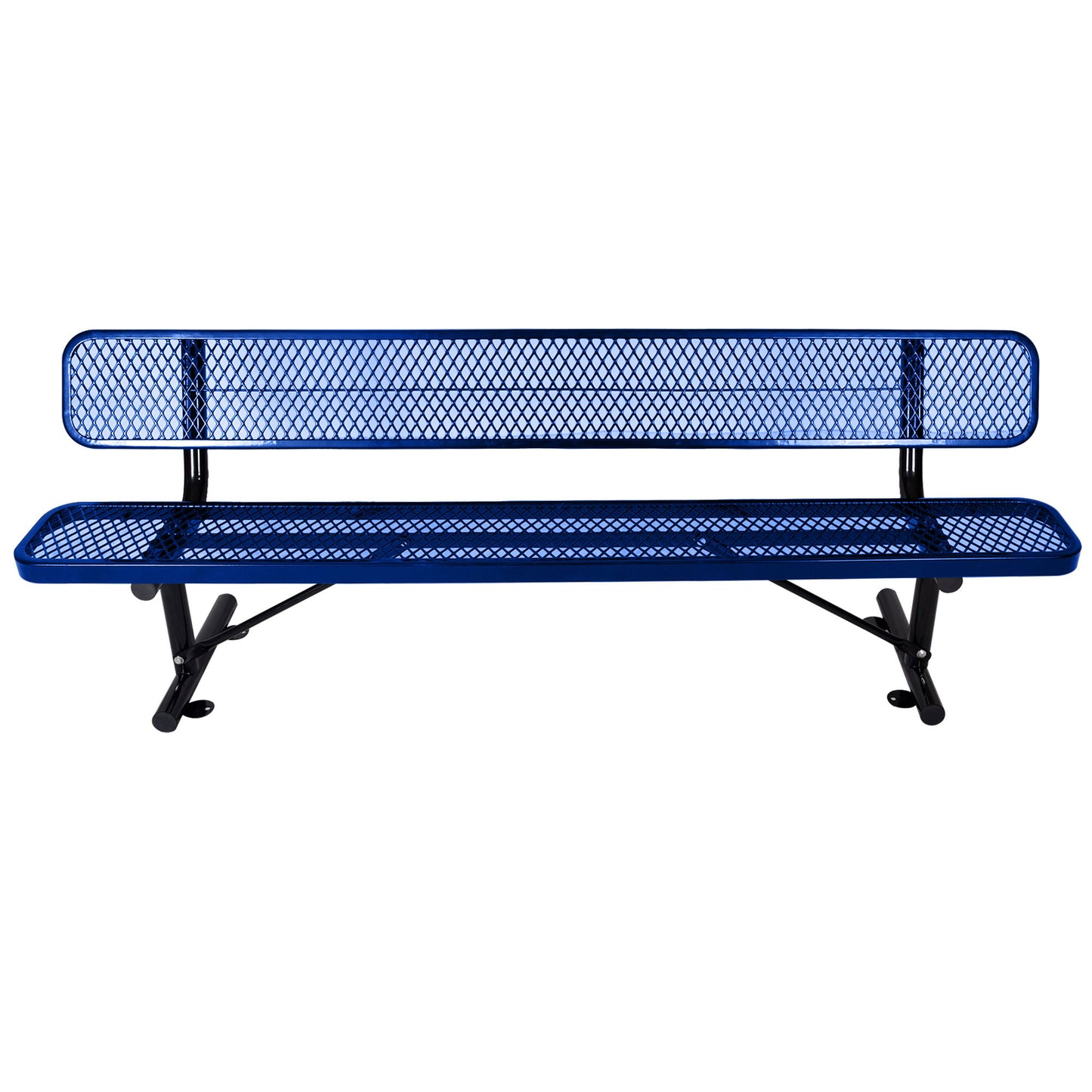 8' Outdoor Steel Bench With Backrest - Blue