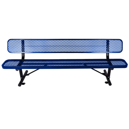 8' Outdoor Steel Bench With Backrest - Blue
