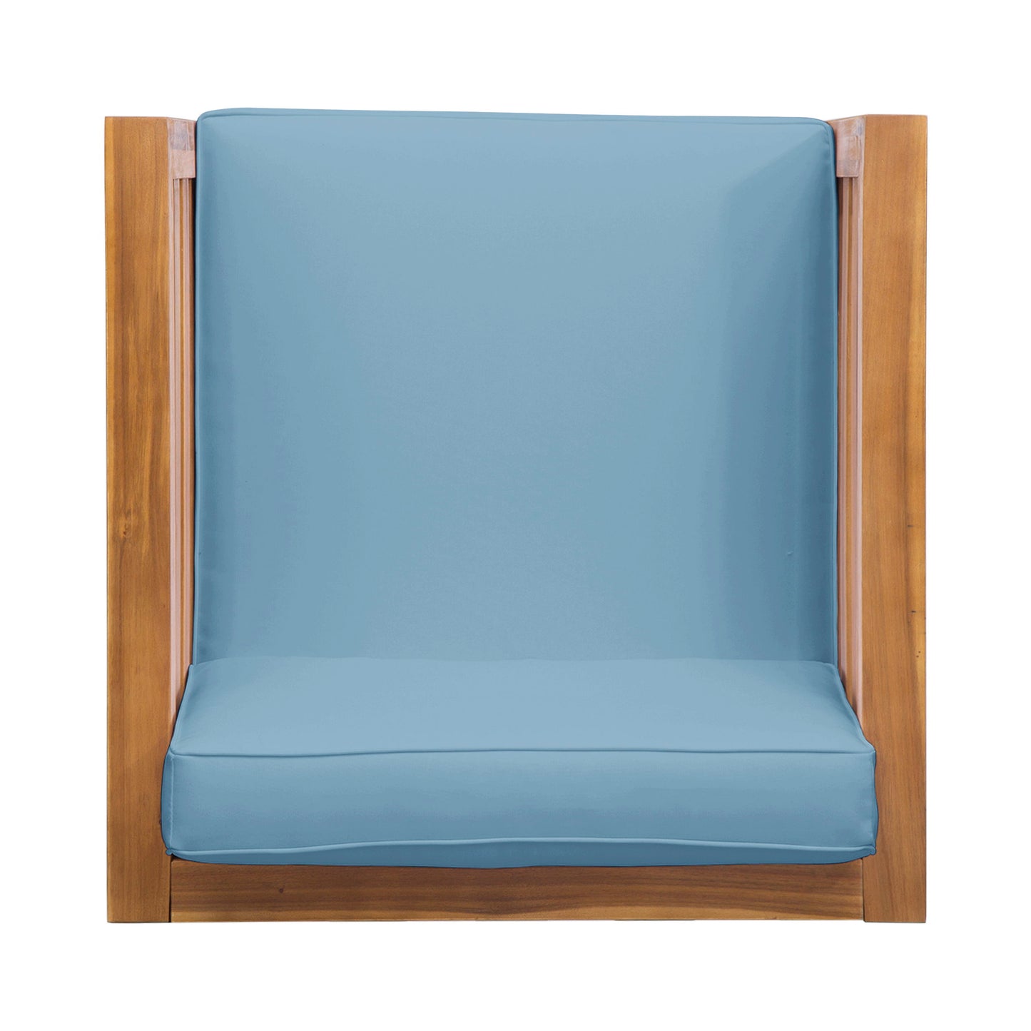 Outdoor Club Chair, Acacia Wood Patio Chair With Fabric Cushion For Backyard, Poolside, Garden Or Porch - Pecan / Blue