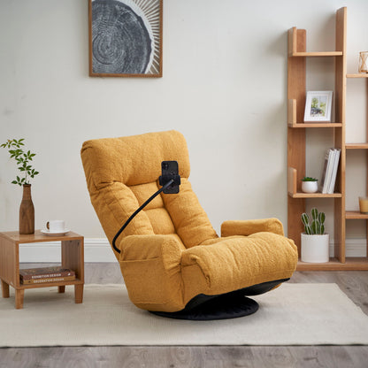Adjustable Swivel Lounge Chair With 360 Degree Rotating Seat And Headrest Support, Leisure Chair Deck Chair Game Chair For Living Room - Yellow