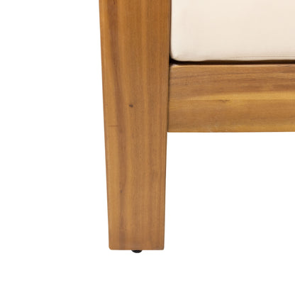 Acacia Wood Loveseat And Coffee Table Set With Cushions - Brown