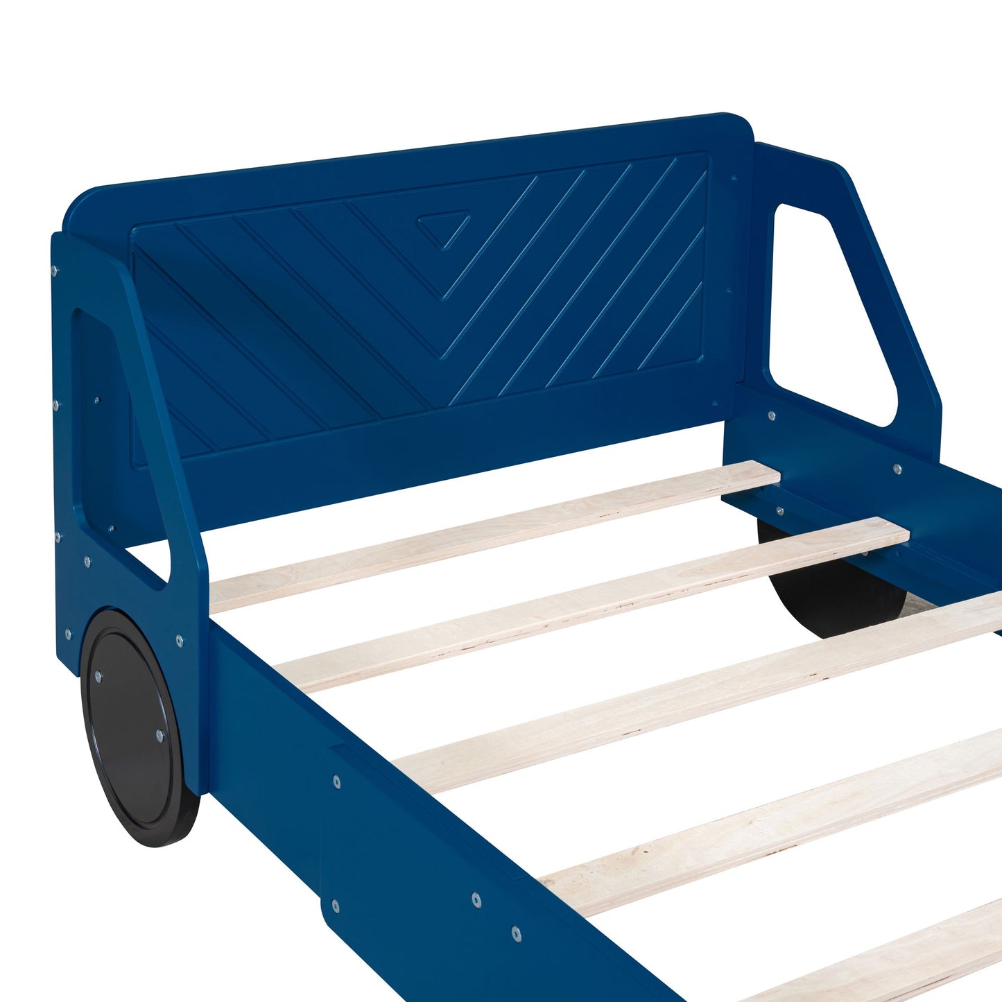 Twin Size Car Shaped Platform Bed With Wheels - Blue