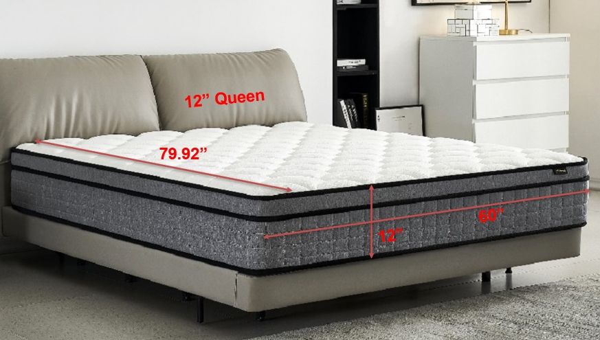 12" Queen Hybrid Mattress A Box, Pillow Top Bed Cushion With Gel Infused Memory Foam, Breathable And Hypoallergenic, Medium Firm For Lumbar Support - White / Gray