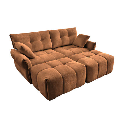 Cozy Plush 2 Seater Sofa Set With Ottomans And Throw Pillows - Burnt Orange