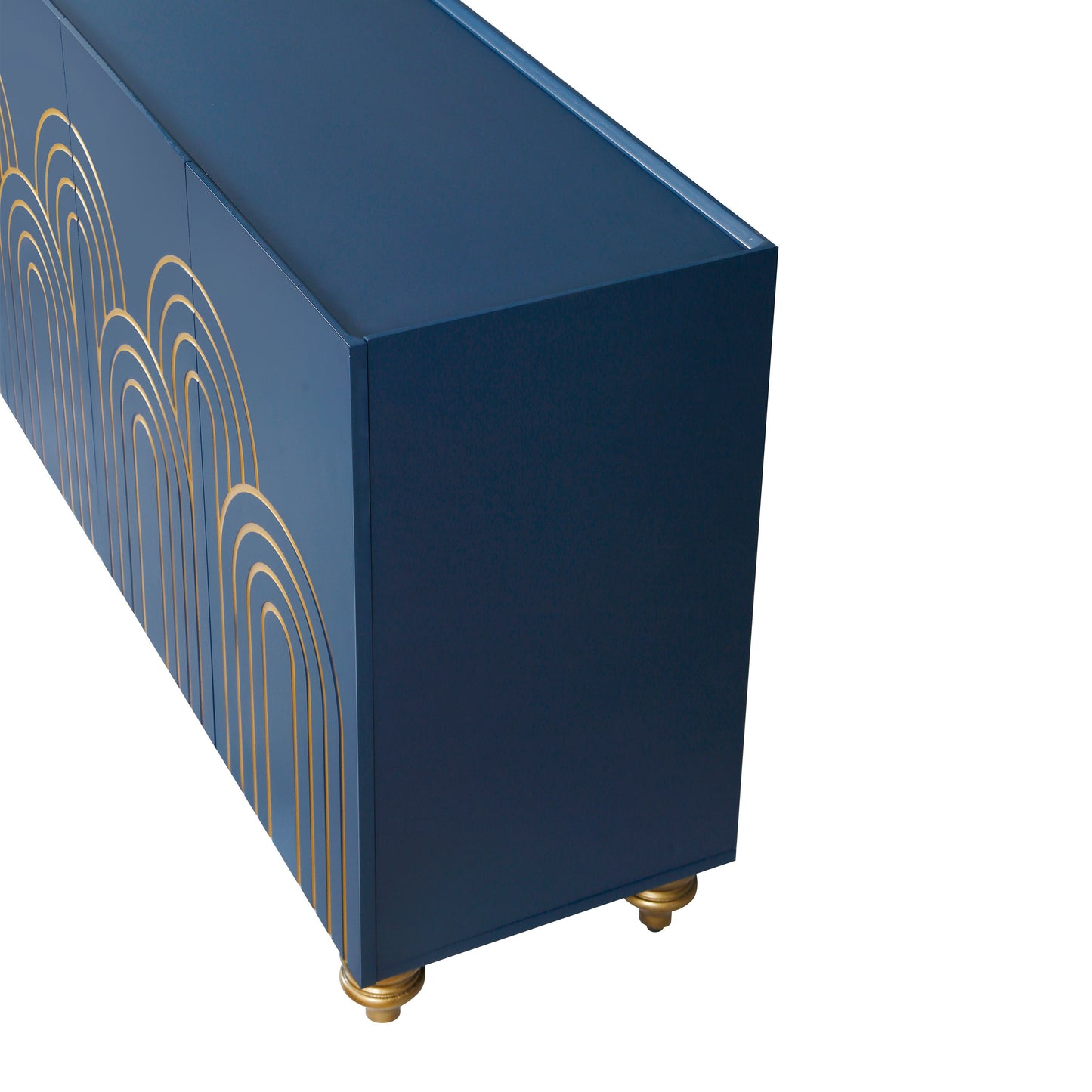 Modern Fluted Sideboard Buffet With Adjustable Shelves, Curve Element With Strict Lines - Navy Blue